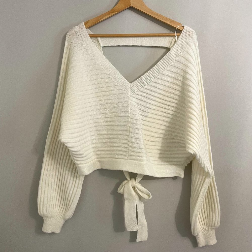White Knit Open Back Sweater